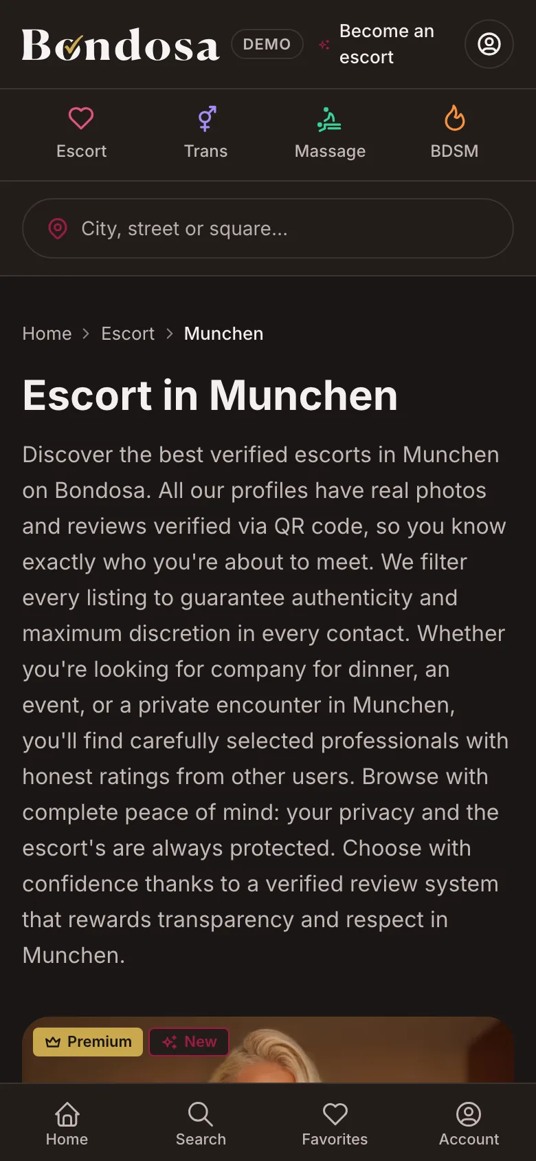 Eine Escort-Anzeige auf einem Handy, mit Fotos, Angaben und Kontaktschaltflächen