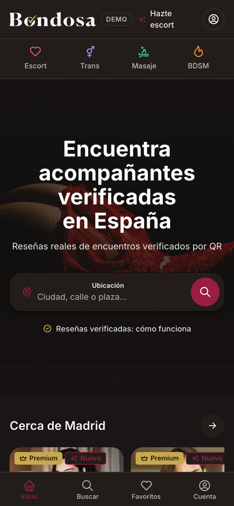 La portada del directorio de escorts en un móvil